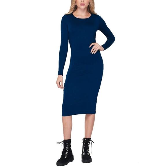 NWT Velvet Torch Women's Navy  Blue Long Sleeve Crew Neck Midi Dress Size XXL - Picture 1 of 13